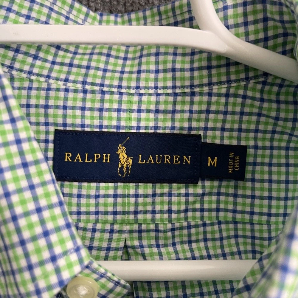 Polo Ralph Lauren Micro Check Shirt Mens Sz M Green Button Down Long Sleeve Pony